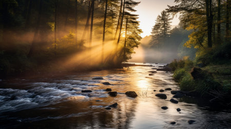 The tranquil beauty of a river at golden hourの素材