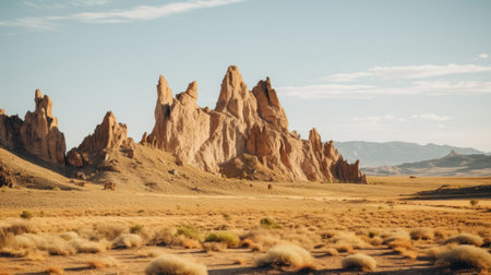 A desert landscape with unique rock spiresの素材