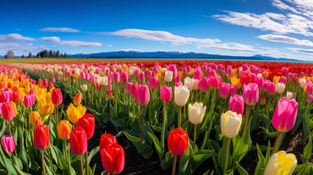 The vibrant colors of a field of tulipsの素材