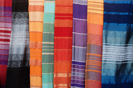Colorful oriental covers on market in Morocco