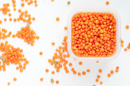 Red lentils from upper viewの写真素材