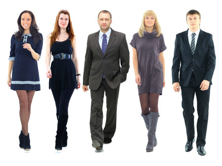 a group of businessmen and businesswomen isolated over a white background の写真素材