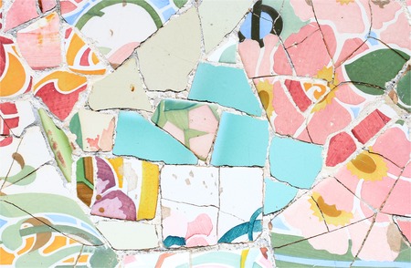 Close-up of the ceramics in Park Guell Barcelona created by Gaudi の写真素材