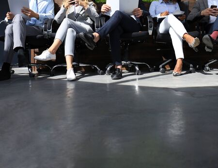 Stressful modern people waiting for job interview