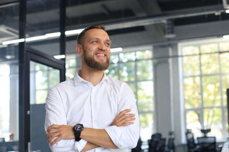 Young handsome businessman smiling in an office environment