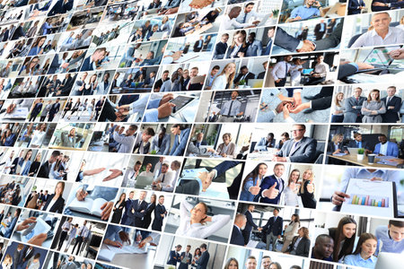 Many lot of multicultural different business collage made of some pictures.