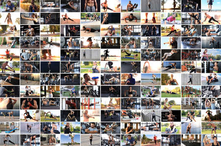 collage of photos about sport and healthy lifestyles.の写真素材
