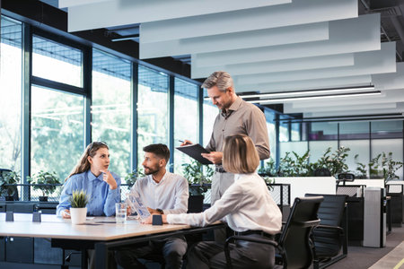 Business people meeting conference discussion corporate concept, discussing financial report of...