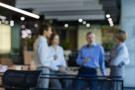 Business office with people casual wear, with blurred bokeh background.の写真素材