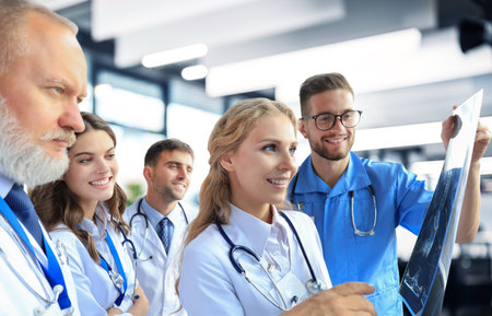 Group of doctors checking x-rays in a hospital