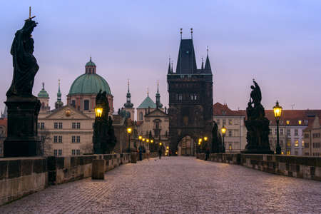 Charles bridge in the night in Prague, Czech Republic