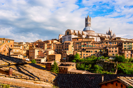 Aerial view with Duomo di Siena - Siena Catherdal, Tuscany, Italyの写真素材