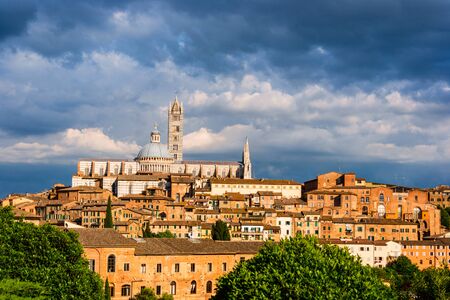 Aerial view with Duomo di Siena - Siena Catherdal, Tuscany, Italyの写真素材