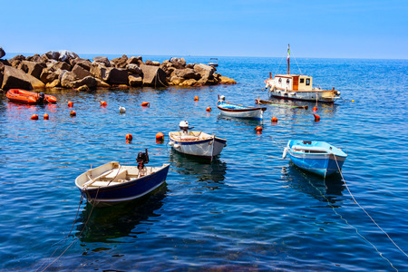 Colorful boats summer in Riomaggiore, Cinque Terre, Italy