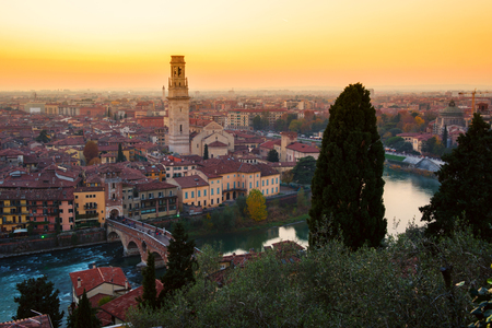 Beautiful romantic Verona panoramic aerial view -Italyのeditorial素材