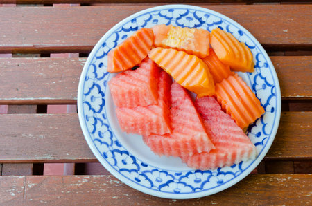 watermelon and papaya の写真素材