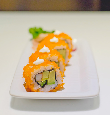 Sushi roll on white table.の写真素材