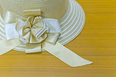 Closeup Bow on Woman hat on wood background.の写真素材