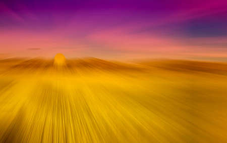 abstract background of rice field and blue sky with radial blurの写真素材