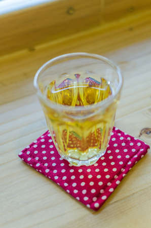 cup of tea on wood table.の写真素材