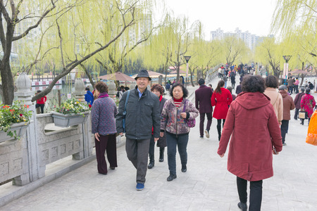 SHANGHAI, CHINA - MARCH 14, 2016 - Many Chinese in "Blooming The New Jingan"  XinHu's Tulip Flower Expo in 2016のeditorial素材
