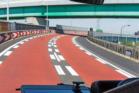 japan - April 28, 2017. Vehicles run on mountain road at sunny day  from Nagoya to shirakawa Japan. Japan is a popular destination for international tourists.のeditorial素材