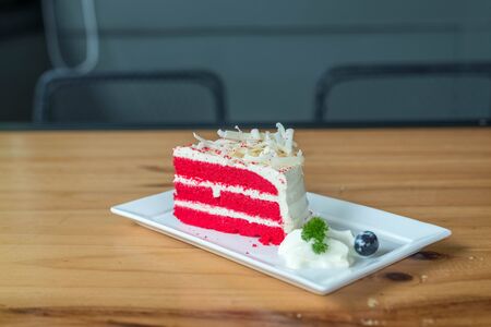 red velvet cake on white plate.