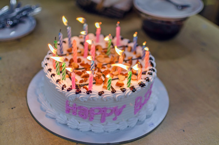 cake birthday with candle light.の写真素材