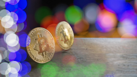 Cryptocurrency concept, Bitcoin with blurred background light bokeh.の写真素材
