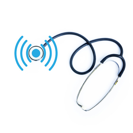 stethoscope with wifi icon on white backgroundの写真素材