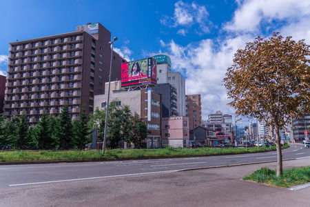 Sapporo, Japan-September 23, 2018 : Building and street view image of Sapporo city center.のeditorial素材