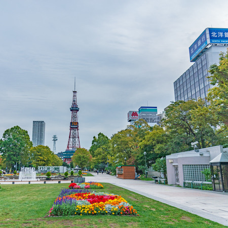 sapporo, Japan-September 27, 2018 - Television tower at Odori Park, Sapporo, Hokkaido, Japanのeditorial素材
