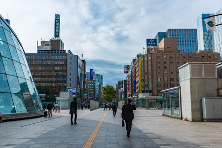 sapporo, Japan-September 27, 2018: Street view and building image of Sapporo city center.のeditorial素材