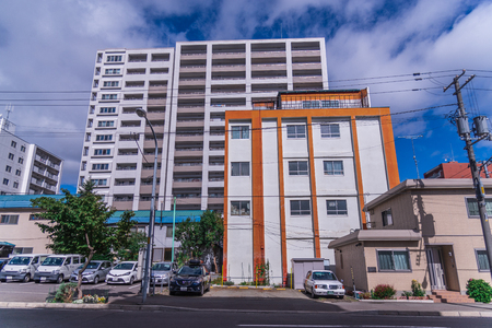 Sapporo, Japan-September 23, 2018 : Building and street view image of Sapporo city center.のeditorial素材