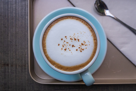 closeup cappuccino top view, coffee time.の写真素材