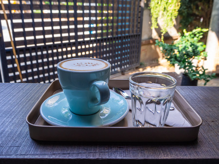 hot cappuccino in cup, coffee time.の写真素材