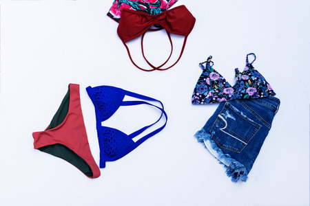summer bikini swimsuit clothes and accessories conceptの写真素材