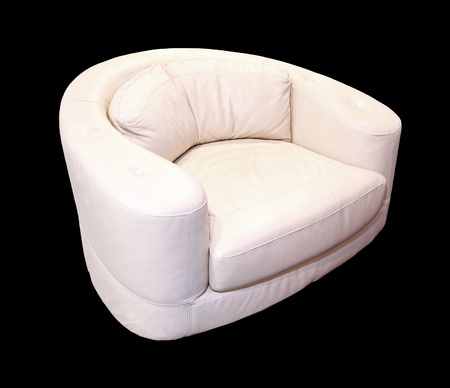 Modern white leather armchair isolated with clipping path includedの写真素材