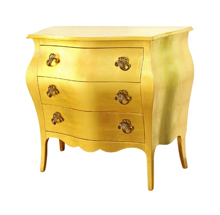 Gold chest of drawers isolated with clipping path includedの写真素材