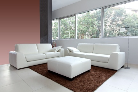 Modern living room interior with white furnitureの写真素材