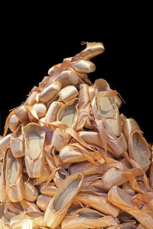 Large pile of proffessional female ballet shoesの写真素材