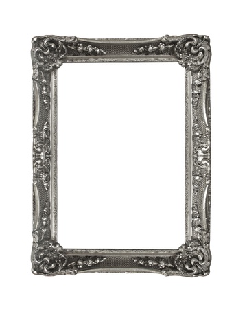 Decorative carved silver frame isolated の写真素材