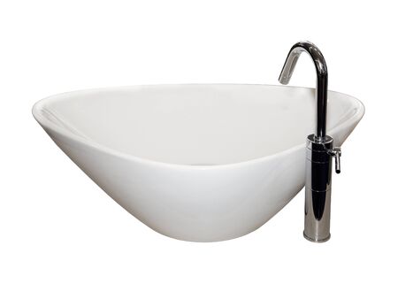 Modern ceramic basin with silver faucetの写真素材