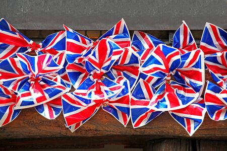 Outside wall decoration made of British flag bowsの写真素材