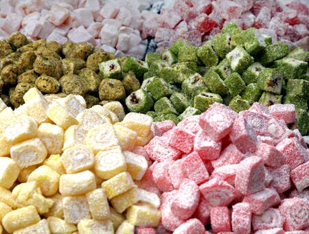 Big pile of colourful turkish delight sweetsの写真素材