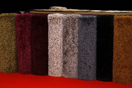 Samples of stylish contemporary carpets on displayの写真素材
