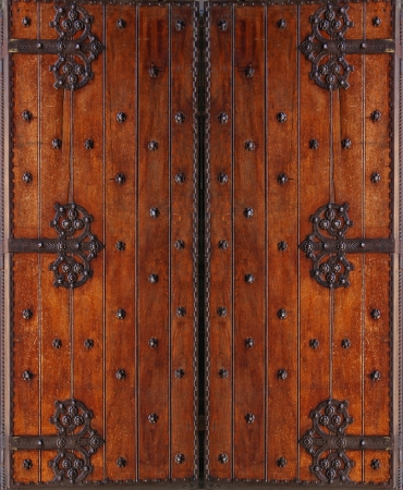Antique style wooden double folding entrance doorの写真素材
