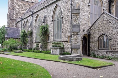 Detail of old stone house inside parkの写真素材