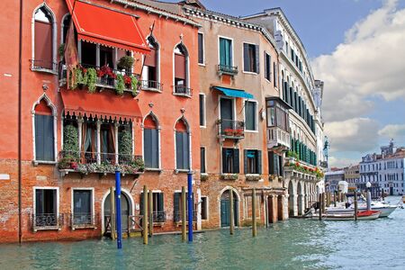 Traditional houses row in city of Venice canalの写真素材