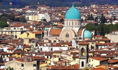Florence cityscape with Great Synagogue and other landmarksの写真素材